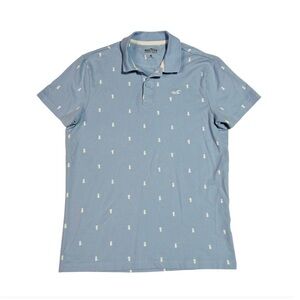 Hollister Blue Polo Shirt with Classic Collar and Soft Fabric pineapple print